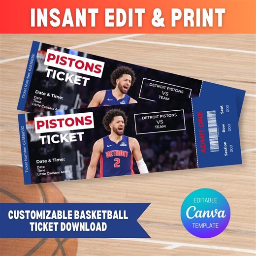 Printable Custom Basketball Tickets, Editable Sports Ticket Design, NBA Ticket Template, Basketball Gift Ticket, Sports Tickets, NBA Tickets - Etsy