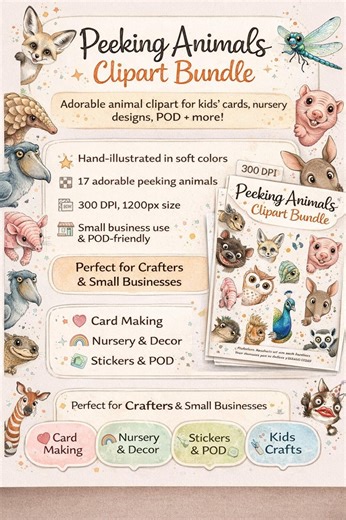 86 Peeking Animals Around the Corner Silly Whimsical Kids Animal Illustrations 300 DPI PNG Card Making POD Nursery Watercolor Childrens Book - Etsy
