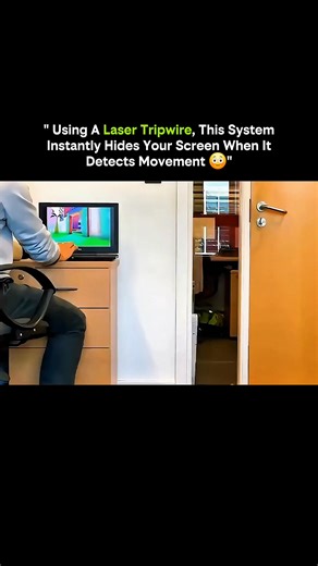 courteous007 on Instagram: "A silent laser watching your space — one movement, and your screen vanishes before curious eyes can react. 🔴💻 This laser tripwire system uses a focused light beam and motion sensors to detect interruptions caused by nearby movement. The moment the beam is broken, the system instantly triggers a response that hides, locks, or dims the screen, protecting sensitive information in real time. It’s a clever fusion of optics, electronics, and human-behavior awareness, desi