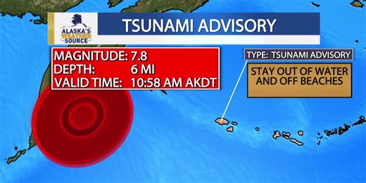 Latest on Alaska tsunami advisory issued after 7.8 earthquake near Russia