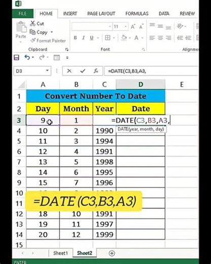 How to Convert number to dateshort trick #excel #tricks #shortsExcel#trinding #short