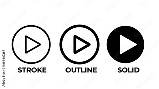 Play icon with editable stroke, outline and solid styles. Vector icon for ui design, media, video playback and multimedia icon animated with white background.