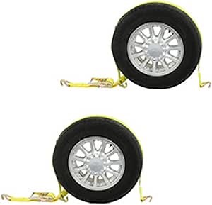 US Cargo Control Race Car Tie Down Strap with Wire Hooks and Ratchet, 2-Inch Wide Polyester Webbing, Great for Hauling Low-Profile Vehicles, 3,333 Pound, 2 Pack Working Load Limit, 2 Pack