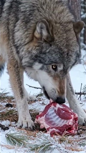 wolf eating meat
