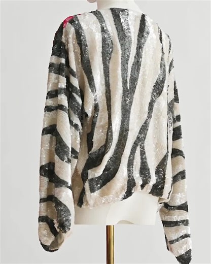 Vintage Silk Sequin Top | 1980s Zebra Floral Blouse, Medium - Etsy