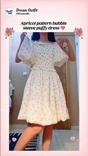 Apricot pattern bubble sleeve puffy dress 💖