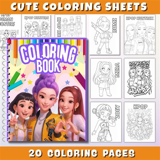 Demon Hunters Kpop Coloring Pages | K-pop Coloring Book for Kids | Demon Hunters Characters | Cute Coloring Sheets Kids | Digital Download - Etsy