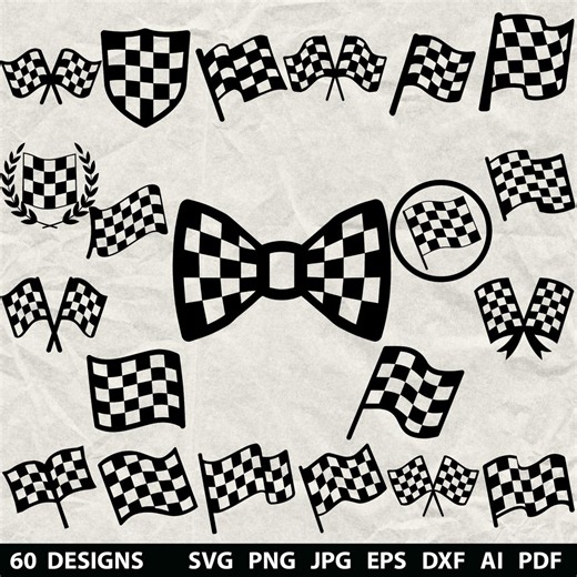 60 Checkered Flag Bundle Svg, Dxf, Eps, Ai, Pdf, Jpg, Png Grayscale Burn Image Cut Vector Cnc Wood Cut Cricut Racing Flag Silhouette - Etsy