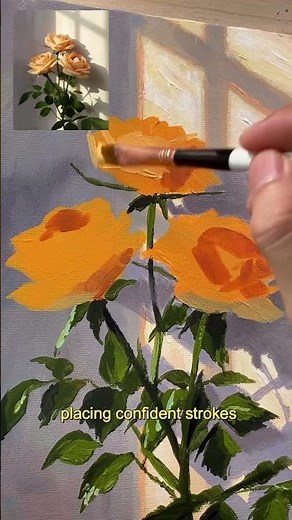 Petals burn softly… 🌹🌞 Full length acrylic painting lesson available on my Patreon! 🖌️
