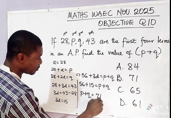 MATHS WAEC NOVEMBER 2025 QUESTION 10 #tutorial #mathhack #onlineclass #math