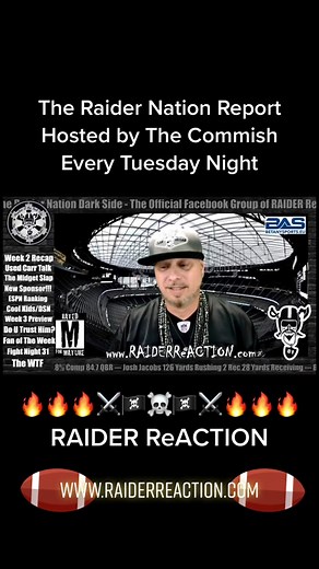 In case you missed The Last Raider Nation Report…. Link to full episode is👇🏼 https://fb.watch/fGgcZP9nMP/ 🔥🔥🔥⚔️🏴‍☠️☠️🏴‍☠️⚔️🔥🔥🔥 #C#Commish81R#RAIDERReACTIONR#RaidersR#RaiderNationN#NFLW#WTFO#OaklandL#LasVegasL#LosAngelesT#TheDarkSideTheRaiderNationReport