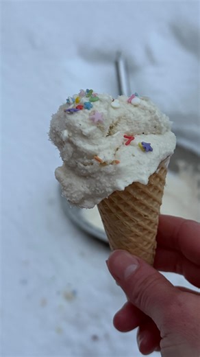 Courtney on Instagram: "Raw milk ice cream! 🥛🐄 Place your bowl on the snow but put a bit of salt down it will make the snow colder around the bowl. Whisk 3 egg yolks 3/4 cup pure maple syrup 1 1/2 cups raw milk 1 1/2 cups raw cream Vanilla bean paste or vanilla- to taste Pinch of sea salt Whisk for what feels like ever. 🤣🤣 Top with your favorite toppings!🐄🍦 I get all my grass fed A2/A2 raw dairy from @millersbiofarm 🐄 #rawmilk #icecream #snowday #rawicecream #nutrientdense"