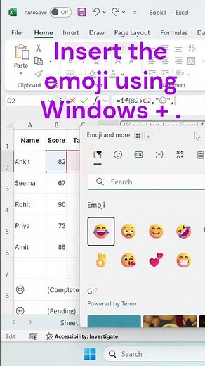 Excel Trick: Add Emoji Smiles with IF Formula! 😊😒