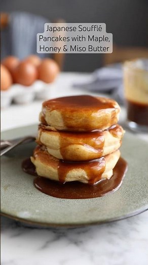 Japanese Soufflé Pancakes with Maple, Honey & Miso Butter #recipe