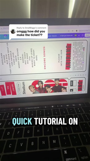 Replying to @SmallBiggs 💜 How to Print Your Concert Ticket Freebies 💜 1️⃣ Download the Canva template from the link i will send you. 2️⃣ Make a copy and save it to your own Canva account. This lets you customize it however you'd like without changing the original template. 3️⃣ When you're finished editing, download the design as a PNG. Canva will save it as a ZIP file. 4️⃣ Unzip the file to access the two separate images (front and back). 5️⃣ Go to @UPrinting and select Event Tickets. • Size: 