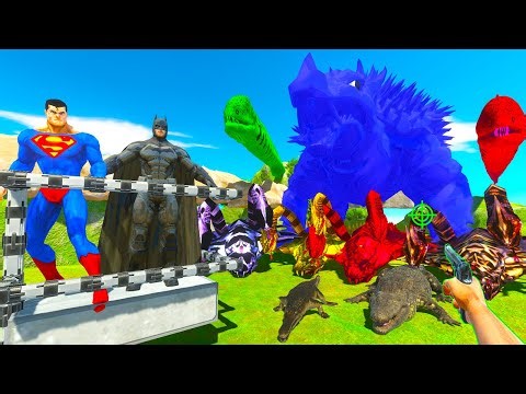 Rescues Superman & Batman Fights Blue Anguirus & Giant Reptiles - Animal Revolt Battle Simulator