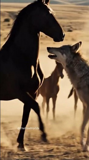 Stallion Fights Wolf to Save Foal! 🐎🐺
