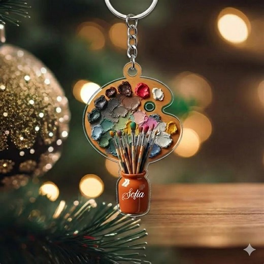 Personalized Artist Keychain, Paintbrush & Palette Keychain With Custom Name, 2D Flat Acrylic Artist Gift - Etsy