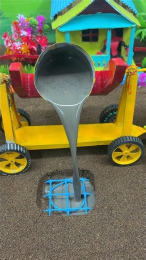 Mini Construction Project – DIY Cement Mixer Pouring Concrete for Pillar Foundation #youtube