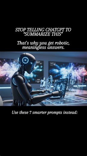 ChatGPT | LLM | Prompts | AI | Technology on Instagram: "Here are those ChatGPT Prompts: 1. Action Summary “Summarize this text [paste] into 5 bullet points focused only on actions, decisions, and next steps — no fluff, no repetition, just what to do next.” 2. Executive Brief “Turn this document [paste] into a 100-word executive summary. Focus on outcomes, context, and key insights I can share in a meeting without losing authority.” 3. Emotional Insight “Summarize this [article/story/transcript]