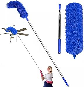 Microfiber Feather Duster Extendable Duster, Scratch-Resistant Cover, Bendable Washable Head & Long Handle Dusters for Cleaning Ceiling Fan, High Ceiling, Blinds, Furniture & Cars (1)