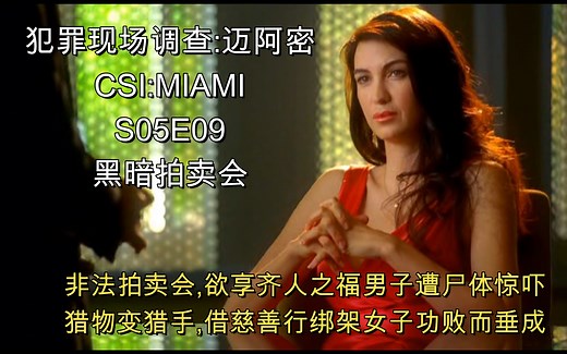 【犯罪现场调查:迈阿密】CSI:Miami S05E09 黑暗拍卖会 非法拍卖会,欲享齐人之福男子遭尸体惊吓；猎物变猎手,借慈善行绑架女子功败而垂成。_哔哩哔哩_bilibili