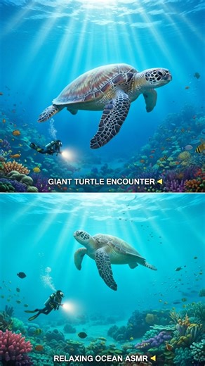 ASMR Underwater | Diver Meets Giant Sea Turtle 🐢🌊 Relaxing Ocean Sounds #turtle #asmr #ocean