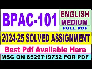 BPAC 101 solved assignment 2024-25 || bpac 101 solved assignment 2025 in English || ignou bpac101