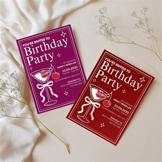 Editable Birthday Party Invitation | Elegant Cocktail Invite | Birthday | Printable Canva Template - Etsy