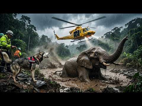 animal rescue miracle: a trapped elephant saved just seconds before drowning