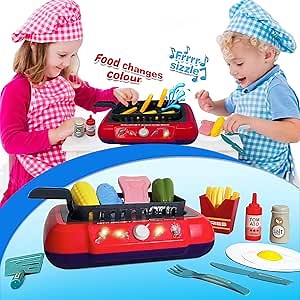 DIY Magic Fun Frying Kit Gourmet Cooking Box, Cooking Simulator Kitchen Set Toy, Pretend Play 20 PCS Play Food for Kids Kitchen Playset, The Best Birthday Gift for Kids