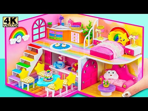 Build Miniature 2 Storey House has 4 Room and Rainbow Decor from Cardboard ❤️ DIY Miniature House