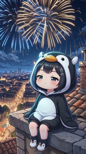 Gugugaga Penguin 🐧✨ Watching Fireworks Scene | AI Generated Chibi Animation #gugugagapenguin #aimeme