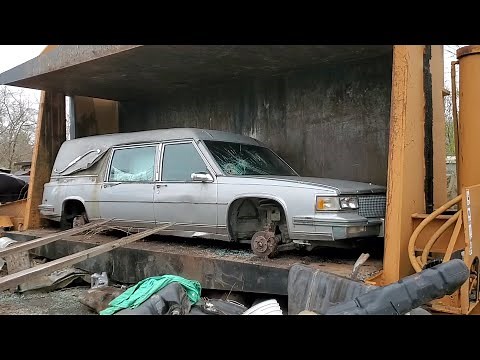 Car Crusher Crushing Cars 79 1988 cadillac eureka hearse