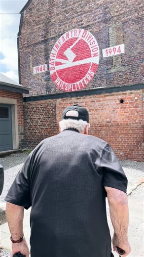 World War II Veteran Reid Clanton visits the 84th Division mural in Marche, Belgium. #greatestgeneration #ww2history #belgium #ww2 #neverforget | Walk Among Heroes