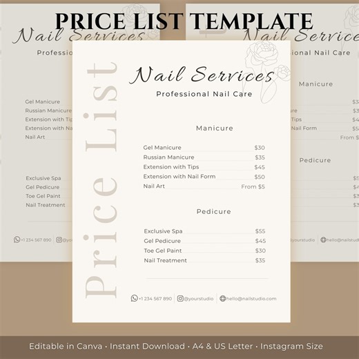 Nail Price List, Beauty Price List, Salon Price List, Editable Canva Template, Luxury Price List, Service Menu, Price List Design - Etsy