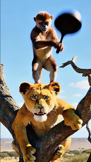 monyet berantem dengan singa #funny #komedi #comedy #animals #facts