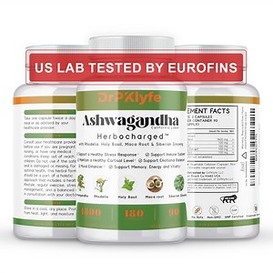 DrPKLyfe Adaptogen Supplement - Ashwagandha Complex Blend 5-in-1 with Rhodiola Rosea, Maca, Ginseng, Holy Basil - Focus, Energy and Vitality for Men & Women - 3 Month Supply (180 Capsules)