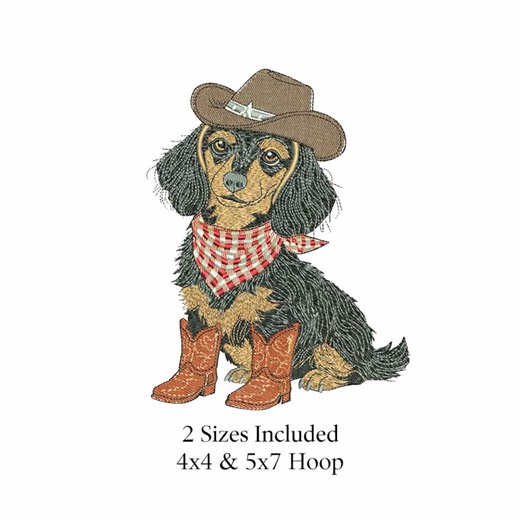 Western Cowboy Dachshund Embroidery Design | Dog Embroidery File - Etsy