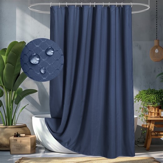 Inosoo Luxury Waffle Fabric Shower Curtain, 72"W x 84"H Extra Long, Navy Blue