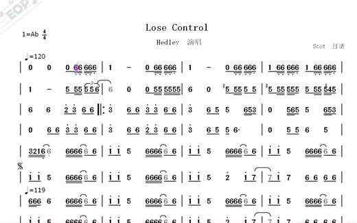 Lose Control （Hedley演唱）--动态简谱