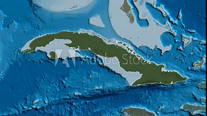 La Habana, province of Cuba, with its capital, localized, outlined and zoomed with informative overlays on a administrative map in the Stereographic projection. Animation 3D