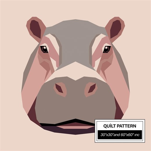 Hippopotamus FPP Quilt Pattern: Modern FPP • Animal Patchwork Quilt Block • FPP Vorlagen (30x30/60x60 Inches) - Etsy
