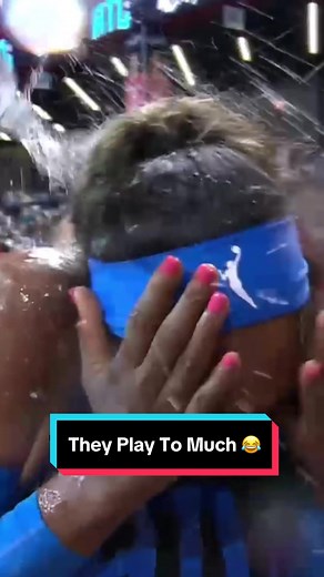 Water showers after dropping a career-high 29 PTS is only right 😂 but the way Allisha and Haley fell tho 🤣 #wnba #watershower #fallingdown