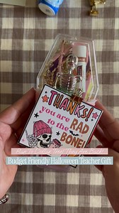 Save This Budget Friendly Dollar Tree Teacher Gift👻 These are one of my favorite containers from @dollartree to use as gifts during spooky season. Total spent for this gift from Dollar Tree was $7 (and still under $20 with the gift card that was $10). Can’t BEAT that! Follow @whimsicallywonderful for everything spooky season and comment BONE for the FREE printable. Grab all the items from Dollar Tree. Questions welcomed. #teachergift #teacherideas #teachergiftideas #teacherinspiration #teacherg