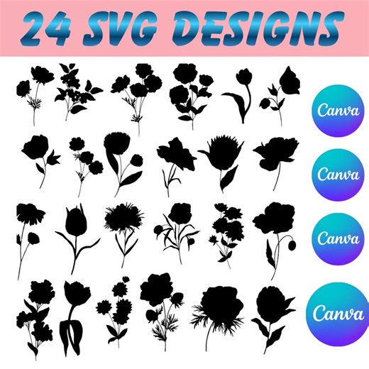 Flower SVG Bundle | 24 Floral Designs, Cricut and Silhouette Cut Files (instant Download) - Etsy