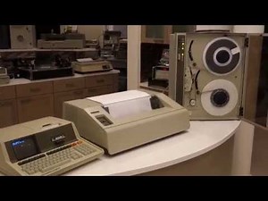 ASCII art demo with vintage HP 85 computer, HP 7970E 9-track tape and HP 2631G dot matrix printer