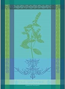 Garnier Thiebaut Brin de Menthe Chlorophylle (Green Mint) French Kitchen Towel 22"x30", Cotton, Jacquard