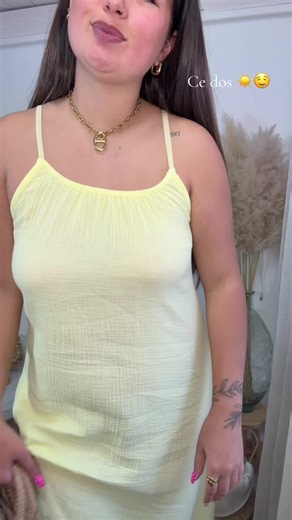 Robe longue dos nu jaune en gaze de coton — coup de cœur été