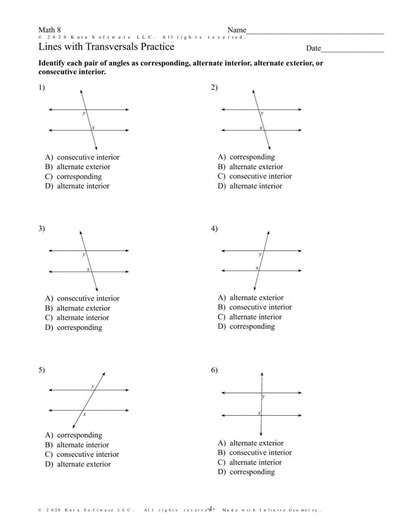 Parallel Lines and Transversal worksheet